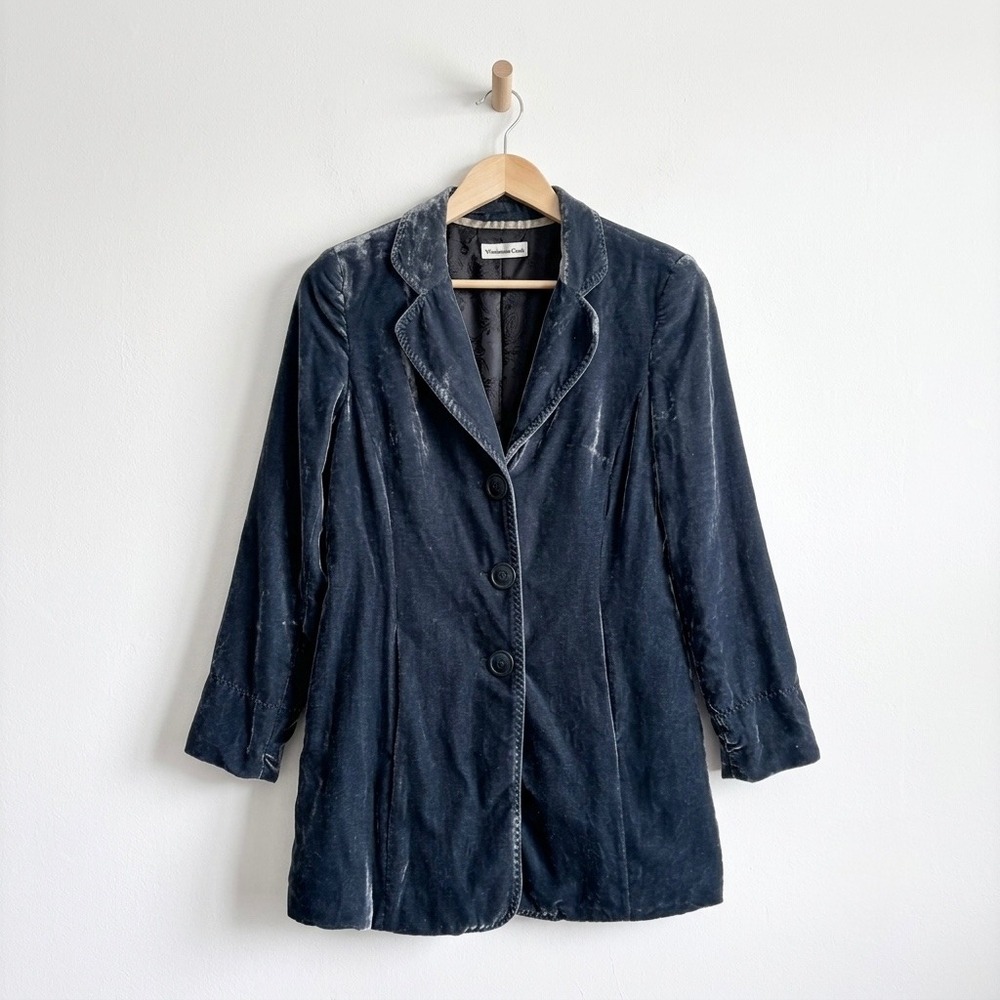 Coldwater Creek Blue Velvet Jacket Blazer Medium Whimsigoth Boho Artsy Longline